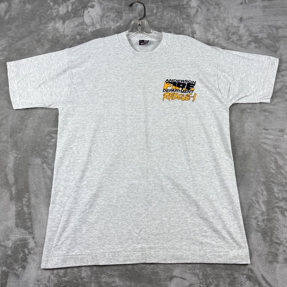 Vintage 90s Anderson‎ Fire Department Rescue-1 T-Shirt Gray Mens L Made in USA